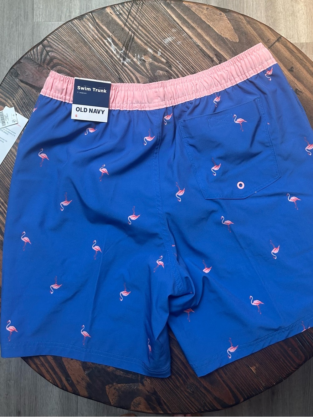 Old Navy Blue Swimwear with Pink  Accents and flamingos Men’s small